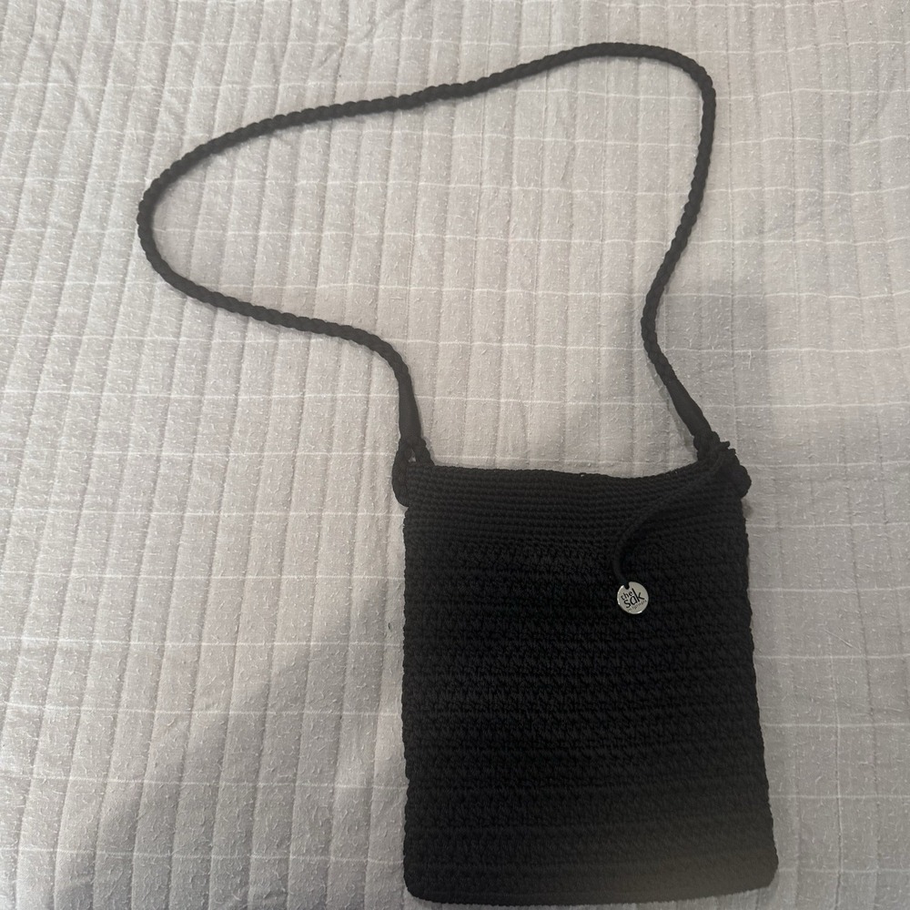 The Sak Black Crochet Woven Crossbody Bag Women's Josie